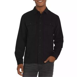 NWT DKNY Men's Black Waffle Knit Button Up Long Sleeve Cotton Shirt Size S